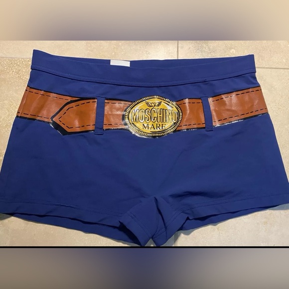 MOSCHINO MARE blue & logo buckle swim trunks bathing suit size IT44 US 30 - Picture 1 of 8
